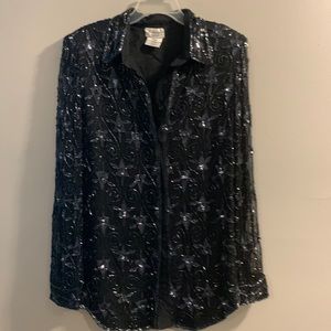 Stenay Black Silk Sequenced Jacket. Size 16W.